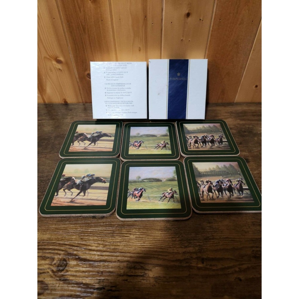 Vintage PIMPERNEL Coasters Horse Racing England Set of 6 Square 4"